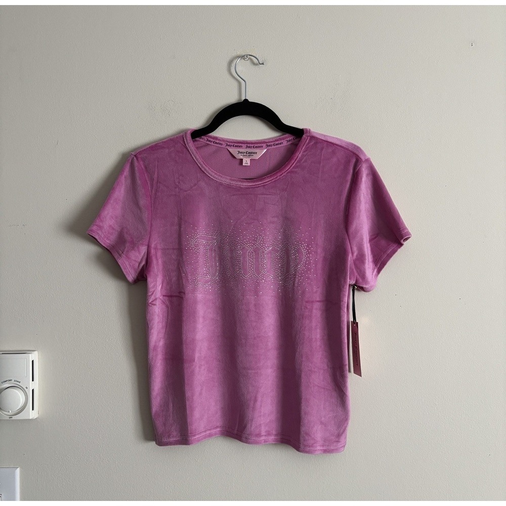 NWT Juicy Couture Velour‎ Top Silver Rhinestone Embellished Large Purple Pink
